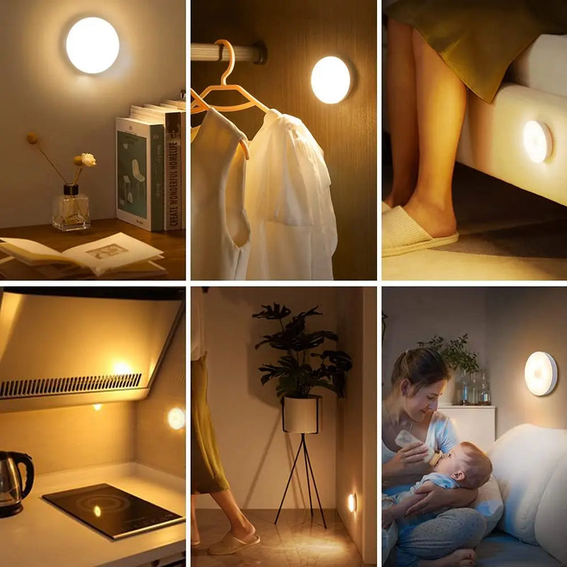 Night Light USB Motion Sensor Charging Round Energy-saving Led Lamp Bedroom Light Corridor Home Bathroom wall lights night light