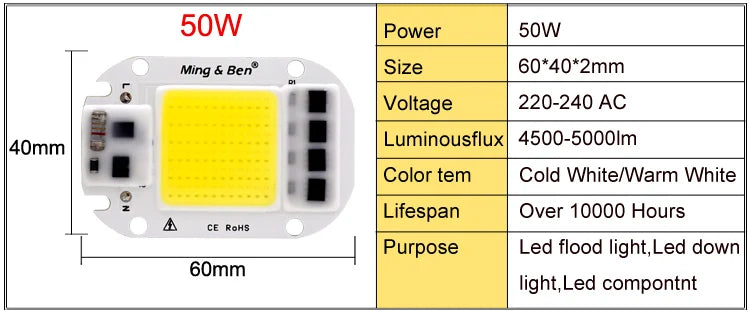 2 Pieces LED COB Bulb Chip 20W 30W 50W Smart IC 110V 230V Chip For DIY Flood Light Day White Cold White Warm White LED Beads