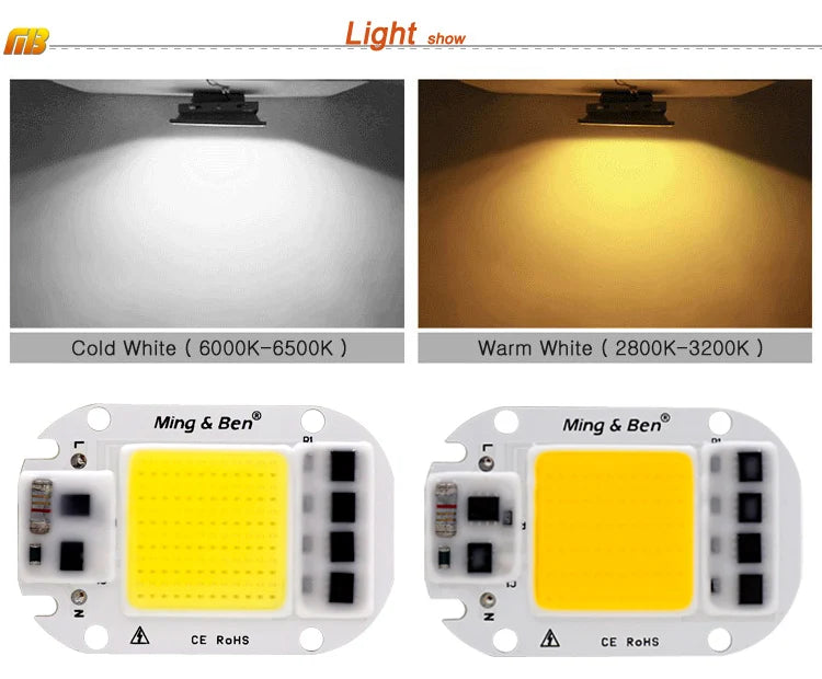 2 Pieces LED COB Bulb Chip 20W 30W 50W Smart IC 110V 230V Chip For DIY Flood Light Day White Cold White Warm White LED Beads