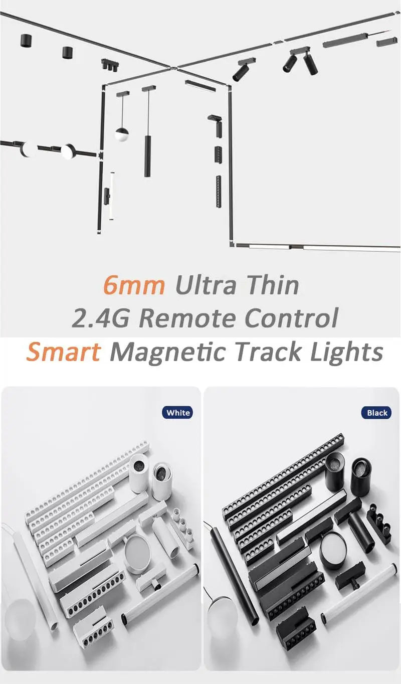 Remote Control LED Smart Track Lights Magnetic Rail Lighting Ultra Thin 6mm Surface Mounted Ceiling System Spodlight Floodlight