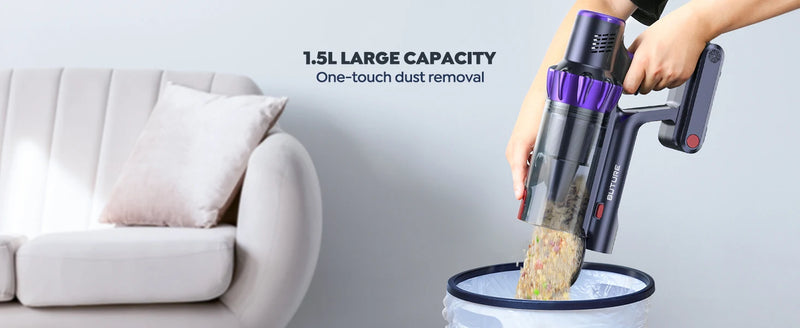 BUTURE 48Kpa 500W Handheld Cordless Vacuum Cleaner Automatically Adjust Suction 1.5L Dust Cup for Pet Hair/Carpet/Hard Floor