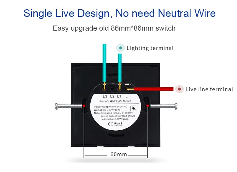 EU Touch Switch LED Crystal Glass Panel Wall Lamp Light Switch 1/2/3 Gang AC100-240V LED Sensor Switches Interruttore