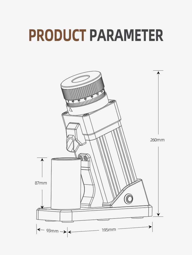 STARSEEKER E55 Electric Coffee Grinder 55MM Espresso Cone burr Stepless Fineness Adjustment Cold Brew Bean Grinder Black Sliver