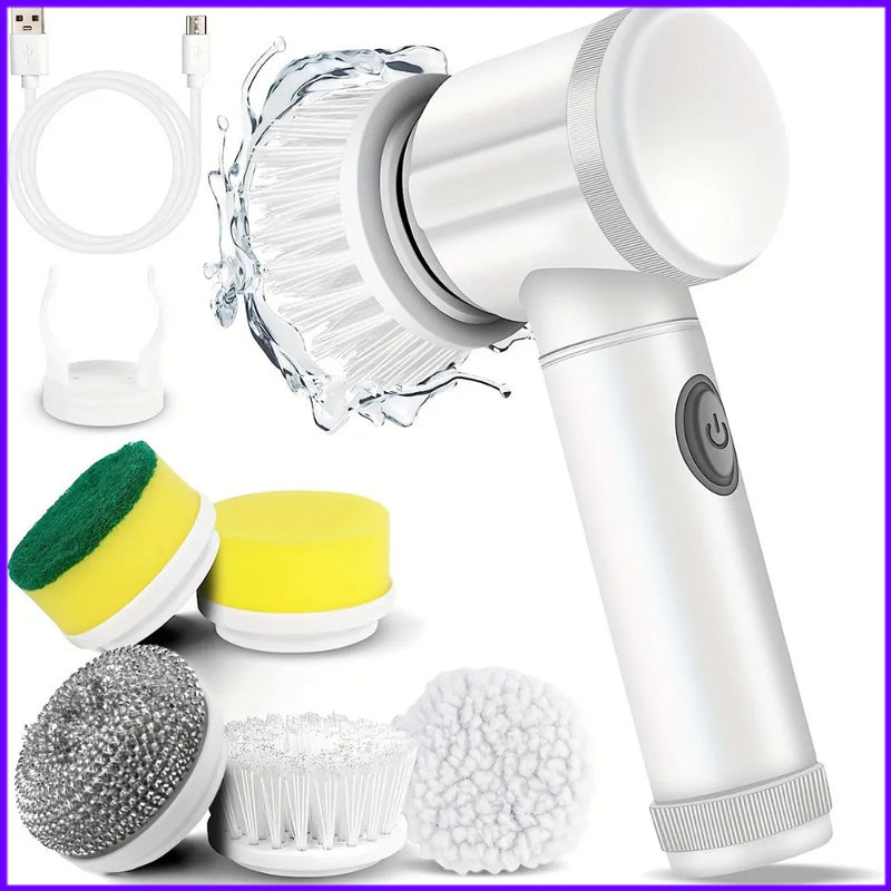 Electric Spin Scrubber With 5 Replaceable Brush Head Power Electric Cleaning Brush Handheld Rechargeable Shower Scrubber