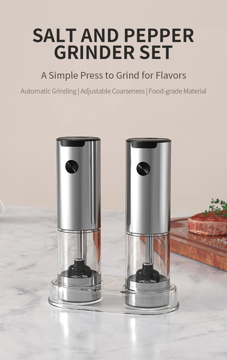 Electric Automatic Mill Pepper And Salt Grinder With LED Light Adjustable Coarseness Grinder Kitchen Tools