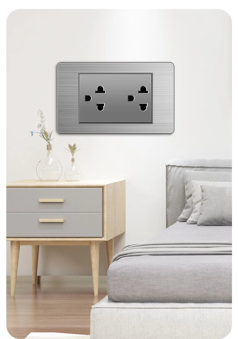 American Wall Electric Light Switch Stainless Steel Power Socket,Mexico Thailand plugs with Dual USB Type C Quick Charge Outlet