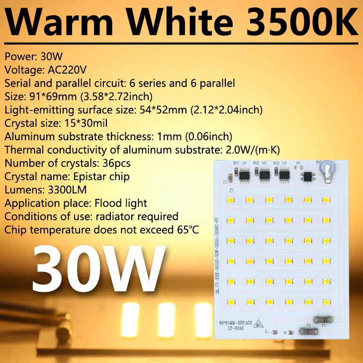 Super Bright LED Lamp Chips 220V SMD Bulb 2835 Smart IC Led Light Input 10W 20W 30W 50W 100W For Outdoor FloodLight Garden Light