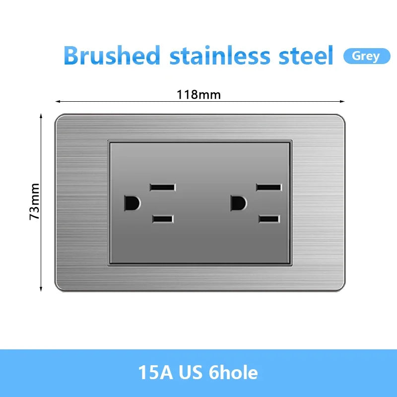 American Wall Electric Light Switch Stainless Steel Power Socket,Mexico Thailand plugs with Dual USB Type C Quick Charge Outlet