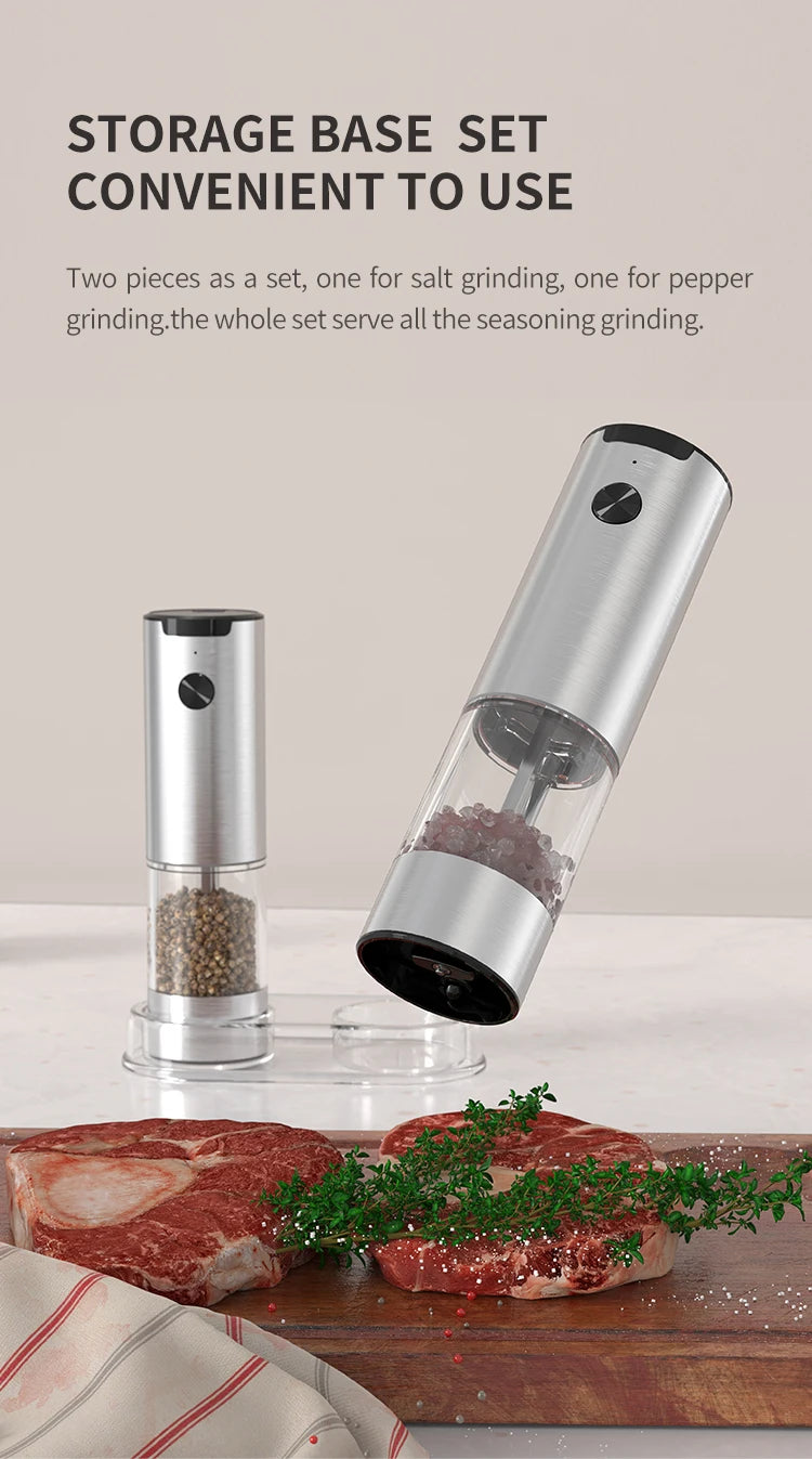 Electric Automatic Mill Pepper And Salt Grinder With LED Light Adjustable Coarseness Grinder Kitchen Tools