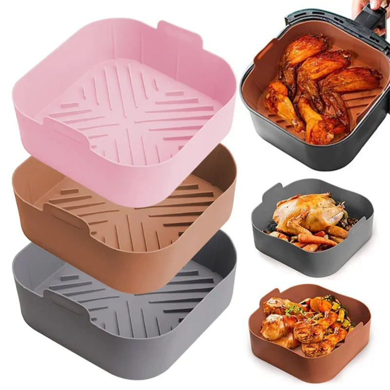 21CM Silicone Air Fryers Liner Basket Square Reusable AirFryers Pot Tray Heat Resistant Food Baking AirFryers Oven Accessories