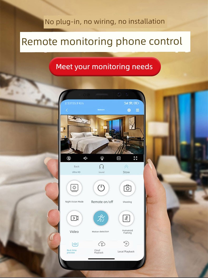 Camera For Home Connected Mobile Phone Remote 360 Degrees No Dead Angle Monitor Wireless WiFi Plug-in-Free HD Night Vision