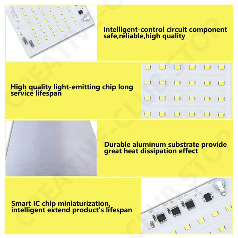 Super Bright LED Lamp Chips 220V SMD Bulb 2835 Smart IC Led Light Input 10W 20W 30W 50W 100W For Outdoor FloodLight Garden Light