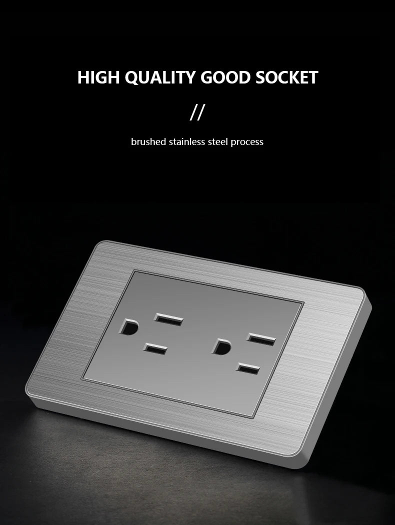 American Wall Electric Light Switch Stainless Steel Power Socket,Mexico Thailand plugs with Dual USB Type C Quick Charge Outlet