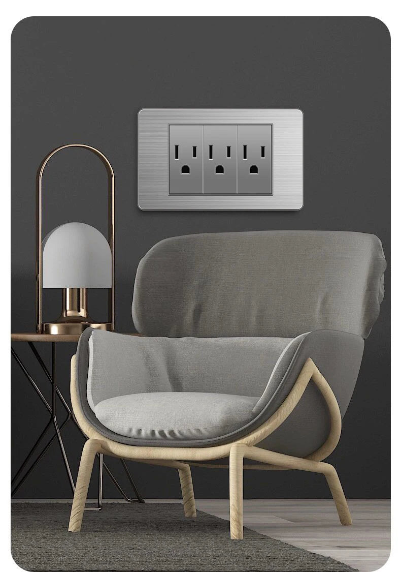 American Wall Electric Light Switch Stainless Steel Power Socket,Mexico Thailand plugs with Dual USB Type C Quick Charge Outlet