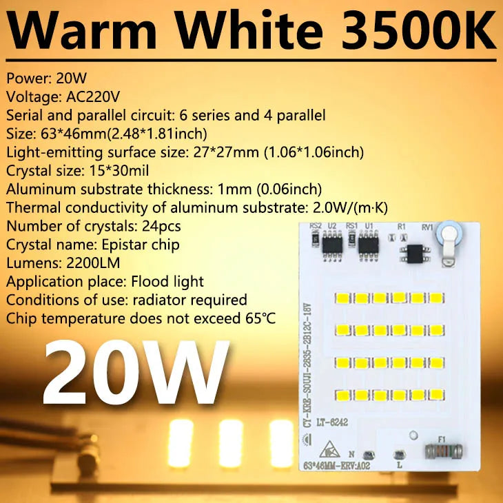 Super Bright LED Lamp Chips 220V SMD Bulb 2835 Smart IC Led Light Input 10W 20W 30W 50W 100W For Outdoor FloodLight Garden Light