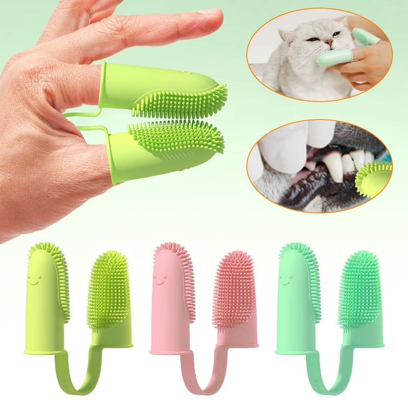 2pcs Dog Super Soft Double Finger Toothbrush Pet Teeth Clean Breath Care TPR Tooth Brush Clean Tool Dog Toothbrush Accessories