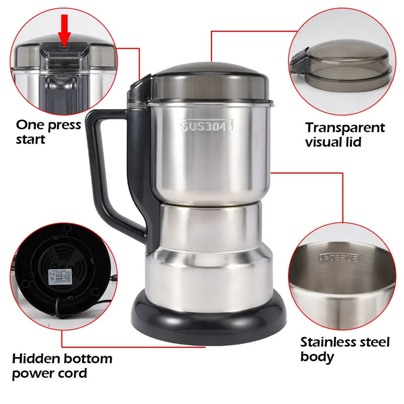 High Power Electric Coffee Grinder Kitchen Cereal Nuts Beans Spices Grains Grinder Machine Multifunctional Home Coffee Grinder