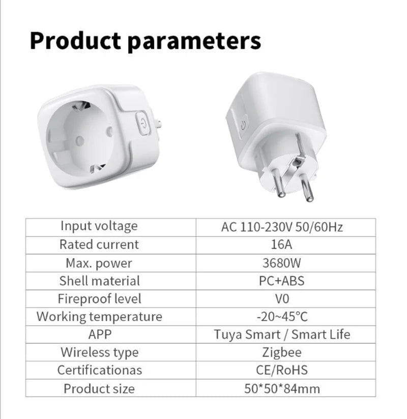 AXUS ZigBee Socket Plug EU 16A Adapter Power Monitor Smart Socket APP Remote Control Tuya Smart For Alexa Google Home Assistant