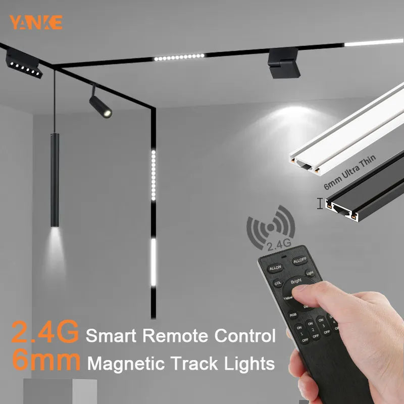 Remote Control LED Smart Track Lights Magnetic Rail Lighting Ultra Thin 6mm Surface Mounted Ceiling System Spodlight Floodlight