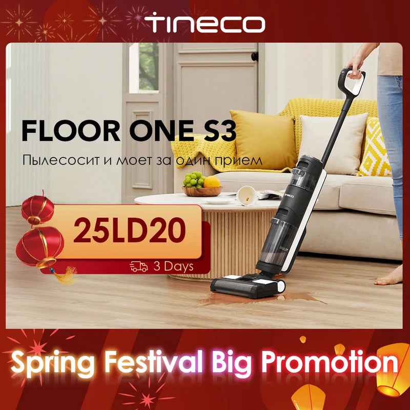 Tineco Floor One S3 Floor Washer Wireless Electric Mop with Sprayer Cleaner Cordless Wet Dry Smart Home Appliance Self-Cleaning