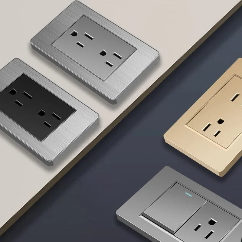 American Wall Electric Light Switch Stainless Steel Power Socket,Mexico Thailand plugs with Dual USB Type C Quick Charge Outlet