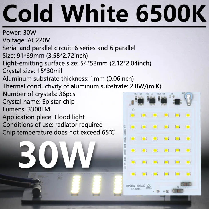 Super Bright LED Lamp Chips 220V SMD Bulb 2835 Smart IC Led Light Input 10W 20W 30W 50W 100W For Outdoor FloodLight Garden Light