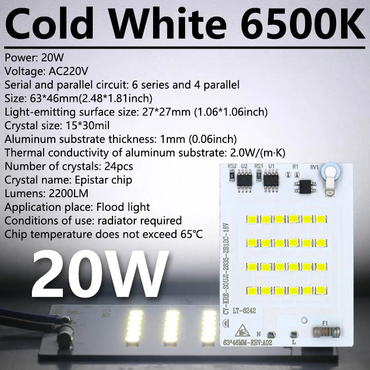 Super Bright LED Lamp Chips 220V SMD Bulb 2835 Smart IC Led Light Input 10W 20W 30W 50W 100W For Outdoor FloodLight Garden Light