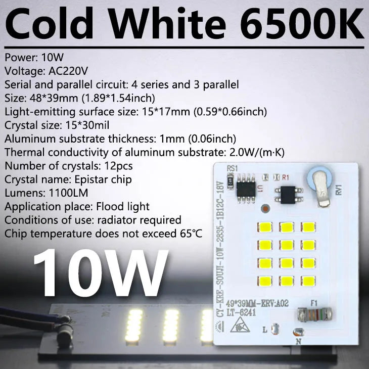 Super Bright LED Lamp Chips 220V SMD Bulb 2835 Smart IC Led Light Input 10W 20W 30W 50W 100W For Outdoor FloodLight Garden Light