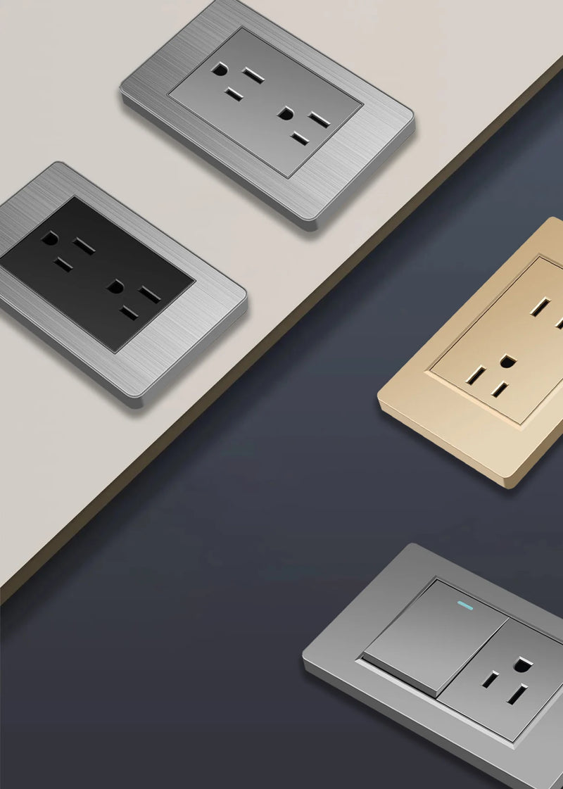 American Wall Electric Light Switch Stainless Steel Power Socket,Mexico Thailand plugs with Dual USB Type C Quick Charge Outlet