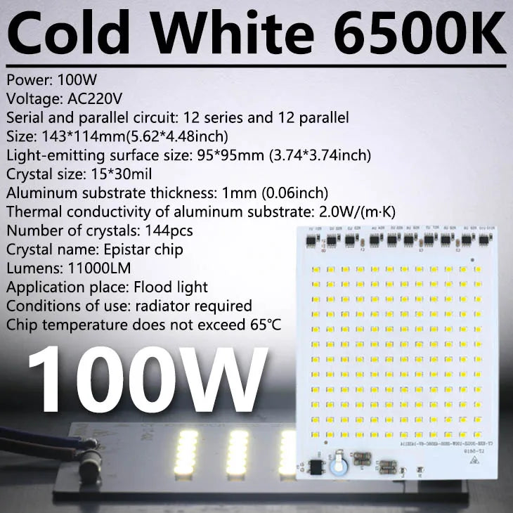 Super Bright LED Lamp Chips 220V SMD Bulb 2835 Smart IC Led Light Input 10W 20W 30W 50W 100W For Outdoor FloodLight Garden Light