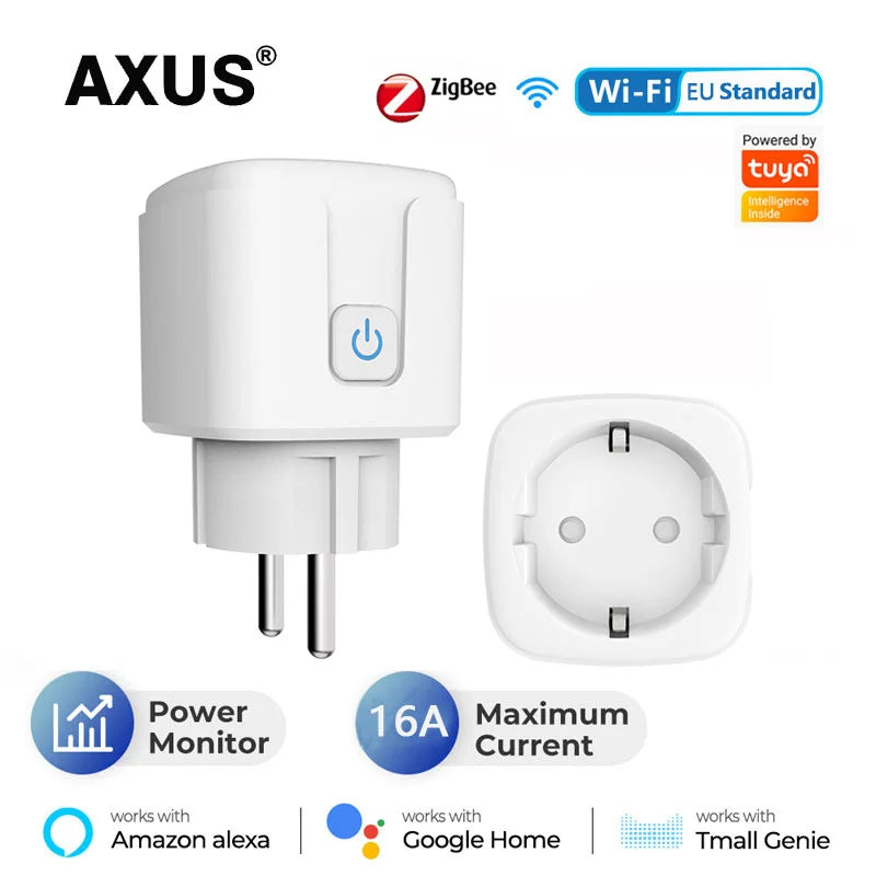 AXUS ZigBee Socket Plug EU 16A Adapter Power Monitor Smart Socket APP Remote Control Tuya Smart For Alexa Google Home Assistant