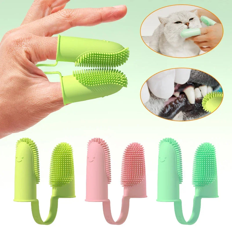 2pcs Dog Super Soft Double Finger Toothbrush Pet Teeth Clean Breath Care TPR Tooth Brush Clean Tool Dog Toothbrush Accessories