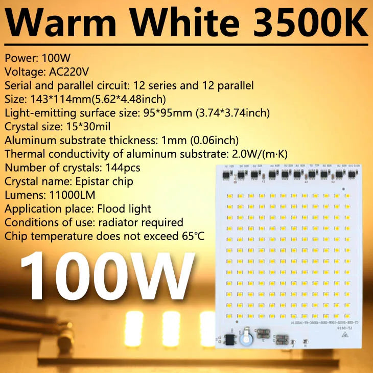 Super Bright LED Lamp Chips 220V SMD Bulb 2835 Smart IC Led Light Input 10W 20W 30W 50W 100W For Outdoor FloodLight Garden Light