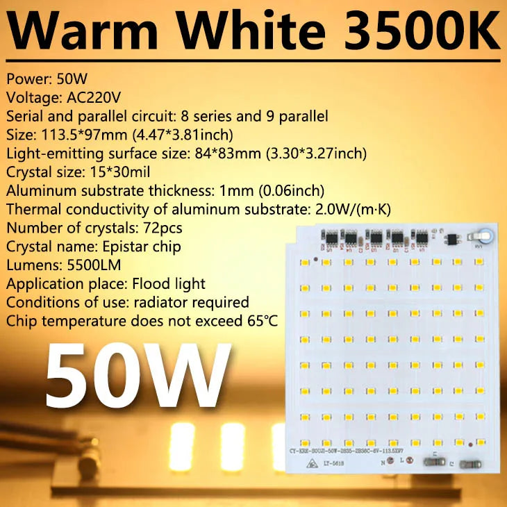 Super Bright LED Lamp Chips 220V SMD Bulb 2835 Smart IC Led Light Input 10W 20W 30W 50W 100W For Outdoor FloodLight Garden Light